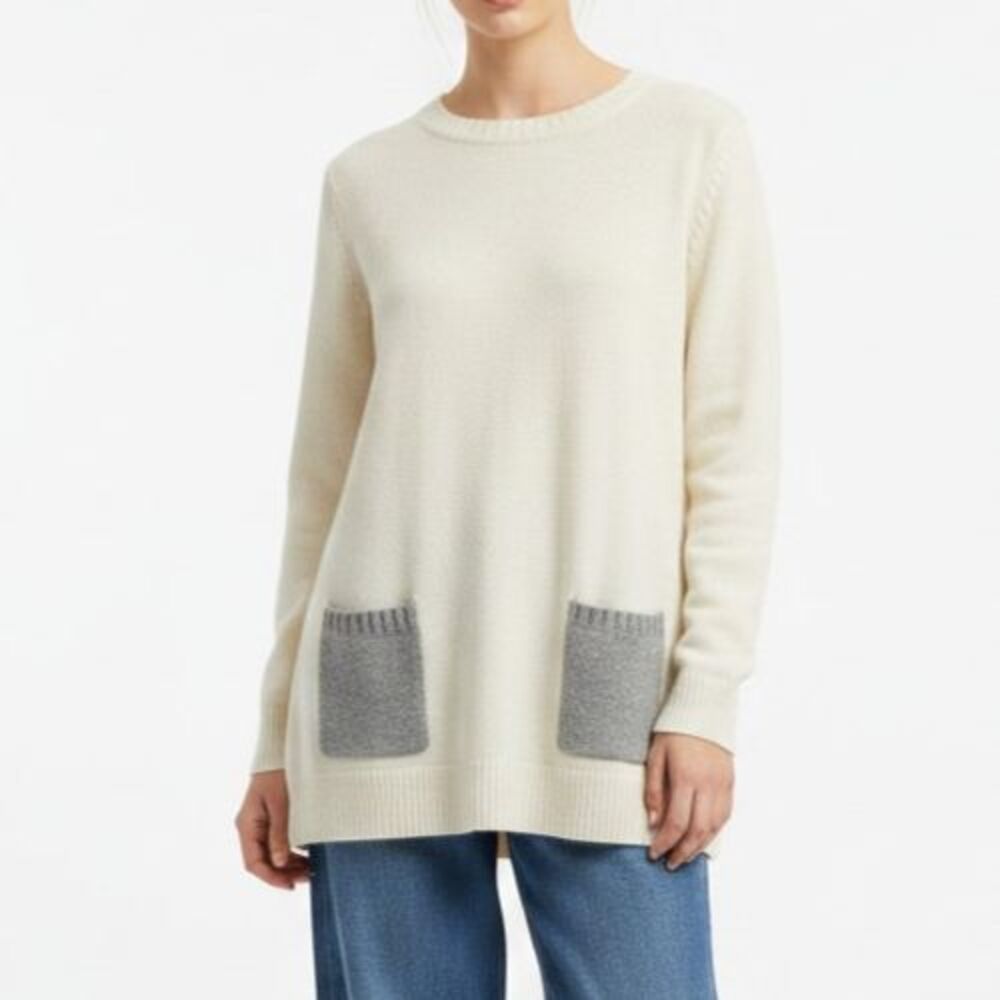 Boden Cashmere Wool Pullover Patch Pocket Tunic Sweater Women Small Ivory Gray
